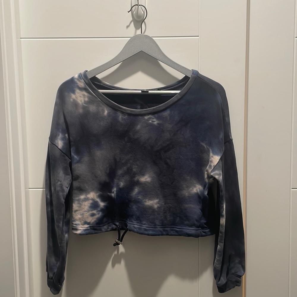 HYFVE Small Navy and White Tye Dye Cropped Sweatshirt With Drawstring; Worn Once